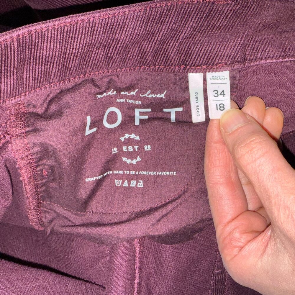 Ann Taylor LOFT curvy bootcut burgundy corduroy pants Sz 34 18 tall - Picture 6 of 6